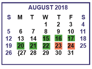 District School Academic Calendar for Cuellar Middle School for August 2018