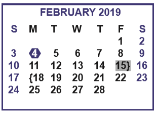 District School Academic Calendar for Cuellar Middle School for February 2019