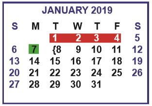 District School Academic Calendar for Cuellar Middle School for January 2019