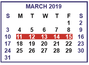 District School Academic Calendar for Horton Disciplinary Alternative Ed for March 2019