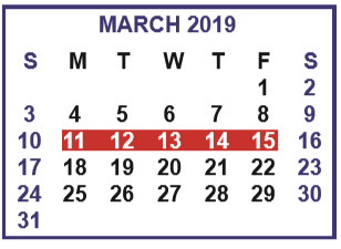 District School Academic Calendar for Memorial Elementary for March 2019