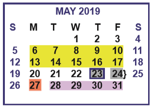 District School Academic Calendar for Memorial Elementary for May 2019