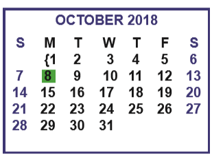 District School Academic Calendar for A N Rico Elementary for October 2018