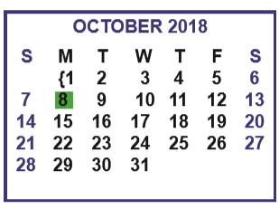 District School Academic Calendar for Cuellar Middle School for October 2018