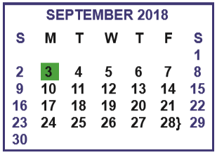 District School Academic Calendar for Cuellar Middle School for September 2018