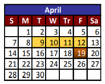 District School Academic Calendar for Adult Community Learning Center for April 2019