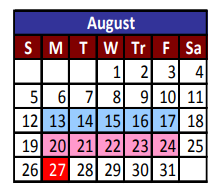 District School Academic Calendar for Hillcrest Middle School for August 2018