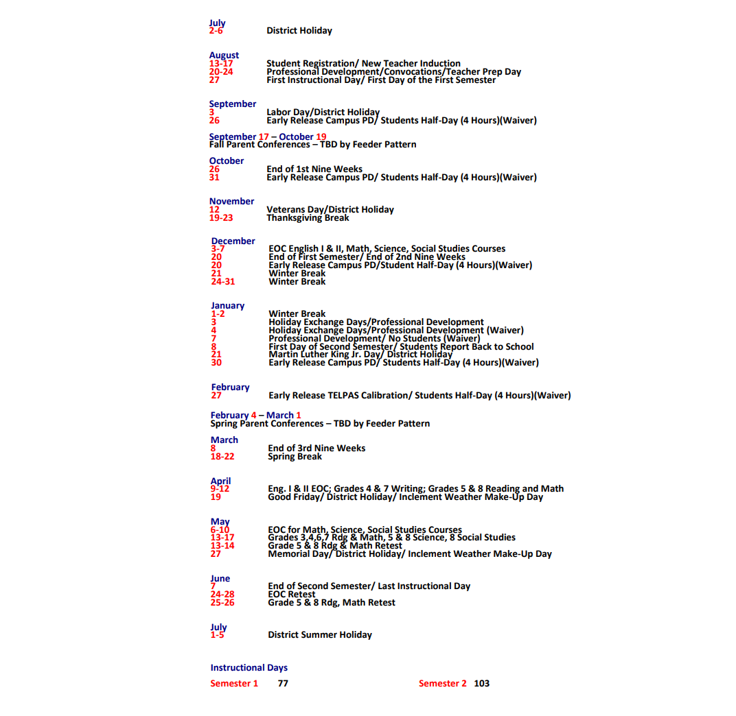 District School Academic Calendar Key for Marian Manor Elementary