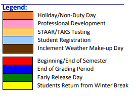 District School Academic Calendar Legend for Adult Community Learning Center