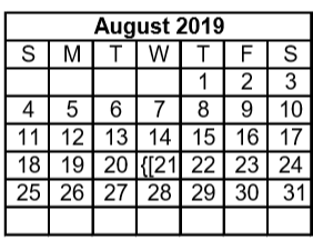 District School Academic Calendar for Reassignment Ctr for August 2019