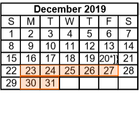 District School Academic Calendar for Sp Ed O J T for December 2019