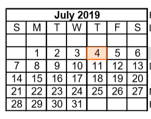 District School Academic Calendar for Juvenile Detention Center for July 2019