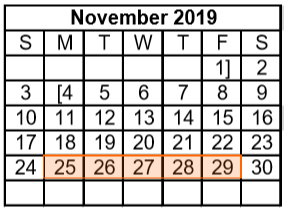 District School Academic Calendar for Reassignment Ctr for November 2019