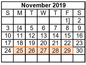 District School Academic Calendar for Day Nursery Of Abilene for November 2019