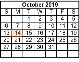 District School Academic Calendar for Harmony Family Services for October 2019