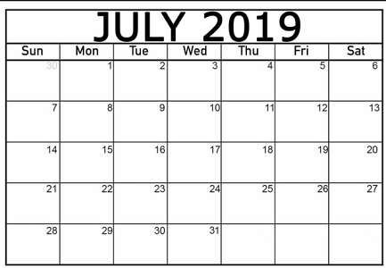 District School Academic Calendar for Highpoint for July 2019