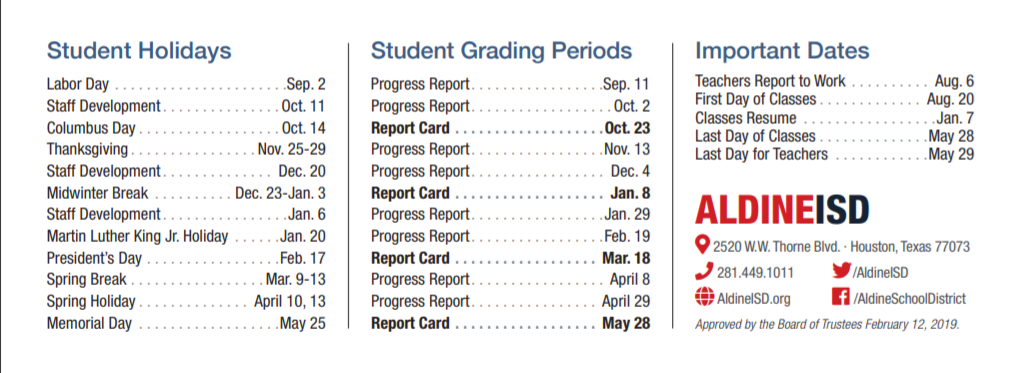 District School Academic Calendar Key for Nimitz Ninth Grade School