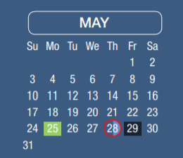 District School Academic Calendar for Nimitz Ninth Grade School for May 2020
