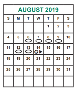 District School Academic Calendar for Kennedy Elementary for August 2019