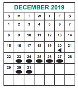 District School Academic Calendar for Taylor High School for December 2019