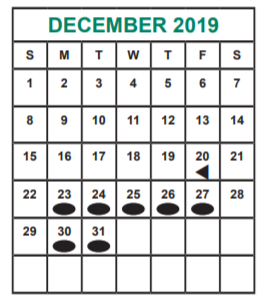 District School Academic Calendar for Hastings High School for December 2019