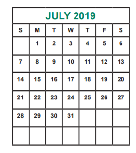 District School Academic Calendar for Bush Elementary School for July 2019