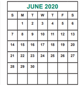 District School Academic Calendar for Martin Elementary School for June 2020