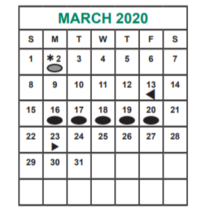 District School Academic Calendar for Alief Isd J J A E P for March 2020