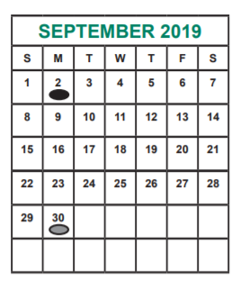 District School Academic Calendar for Admin Services for September 2019