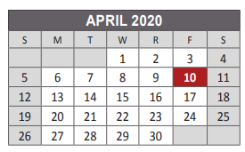 District School Academic Calendar for Lowery Freshman Center for April 2020