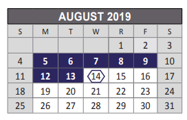District School Academic Calendar for Lowery Freshman Center for August 2019