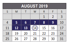 District School Academic Calendar for Reed Elementary School for August 2019