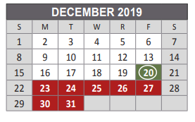 District School Academic Calendar for Anderson Elementary School for December 2019