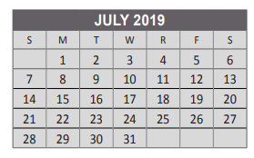 District School Academic Calendar for Reed Elementary School for July 2019