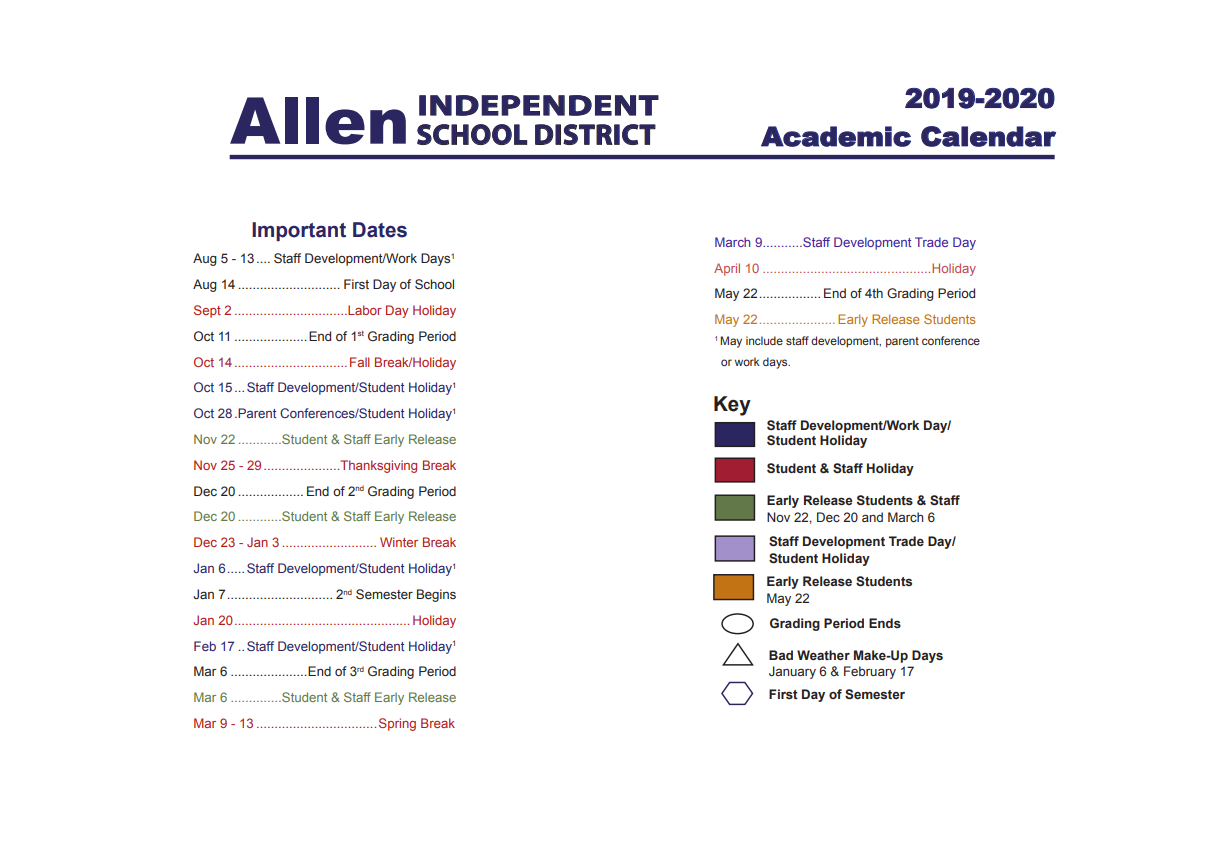 District School Academic Calendar Key for Bolin Elementary School