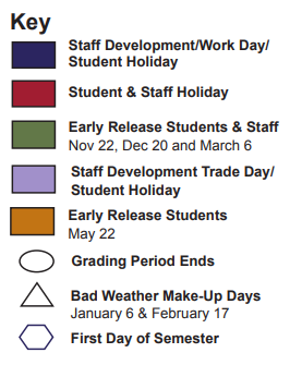 District School Academic Calendar Legend for Vaughan Elementary School