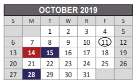 District School Academic Calendar for Lowery Freshman Center for October 2019