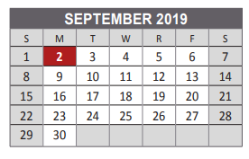 District School Academic Calendar for Lowery Freshman Center for September 2019