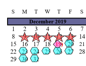 District School Academic Calendar for Brazoria Co J J A E P for December 2019