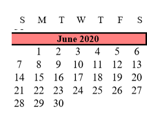District School Academic Calendar for Brazoria Co J J A E P for June 2020