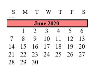 District School Academic Calendar for Assets for June 2020