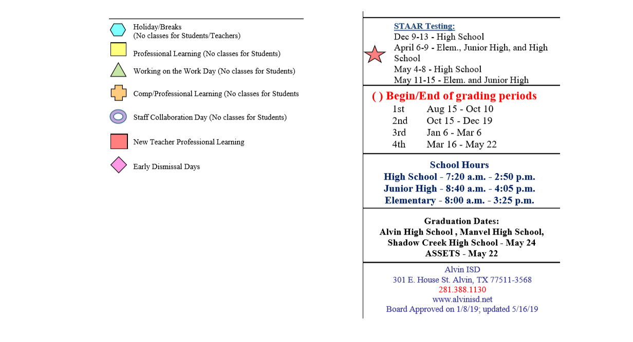 District School Academic Calendar Key for Brazoria Co J J A E P