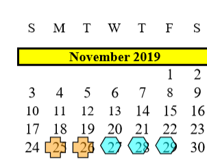 District School Academic Calendar for Alvin Elementary for November 2019