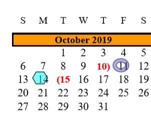 District School Academic Calendar for Brazoria Co J J A E P for October 2019