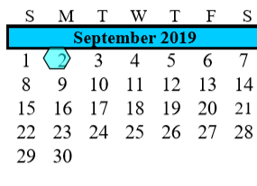 District School Academic Calendar for G W Harby Junior High for September 2019