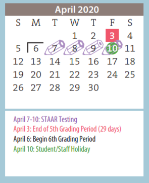 District School Academic Calendar for Travis Middle for April 2020