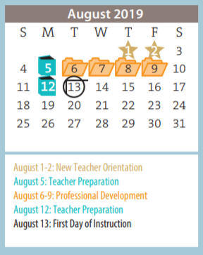 District School Academic Calendar for Caprock High School for August 2019