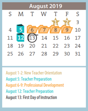 District School Academic Calendar for Bivins Elementary for August 2019