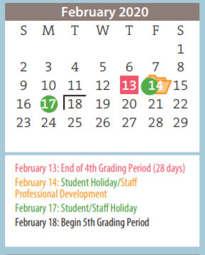 District School Academic Calendar for Travis Middle for February 2020