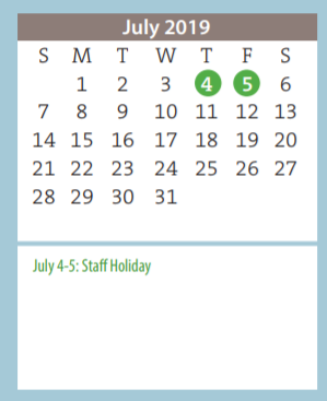 District School Academic Calendar for Lawndale Elementary for July 2019